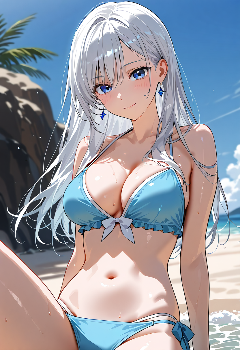 銀髪美少女の夏の海辺ポートレート #美少女 #アニメ調 #かわいい