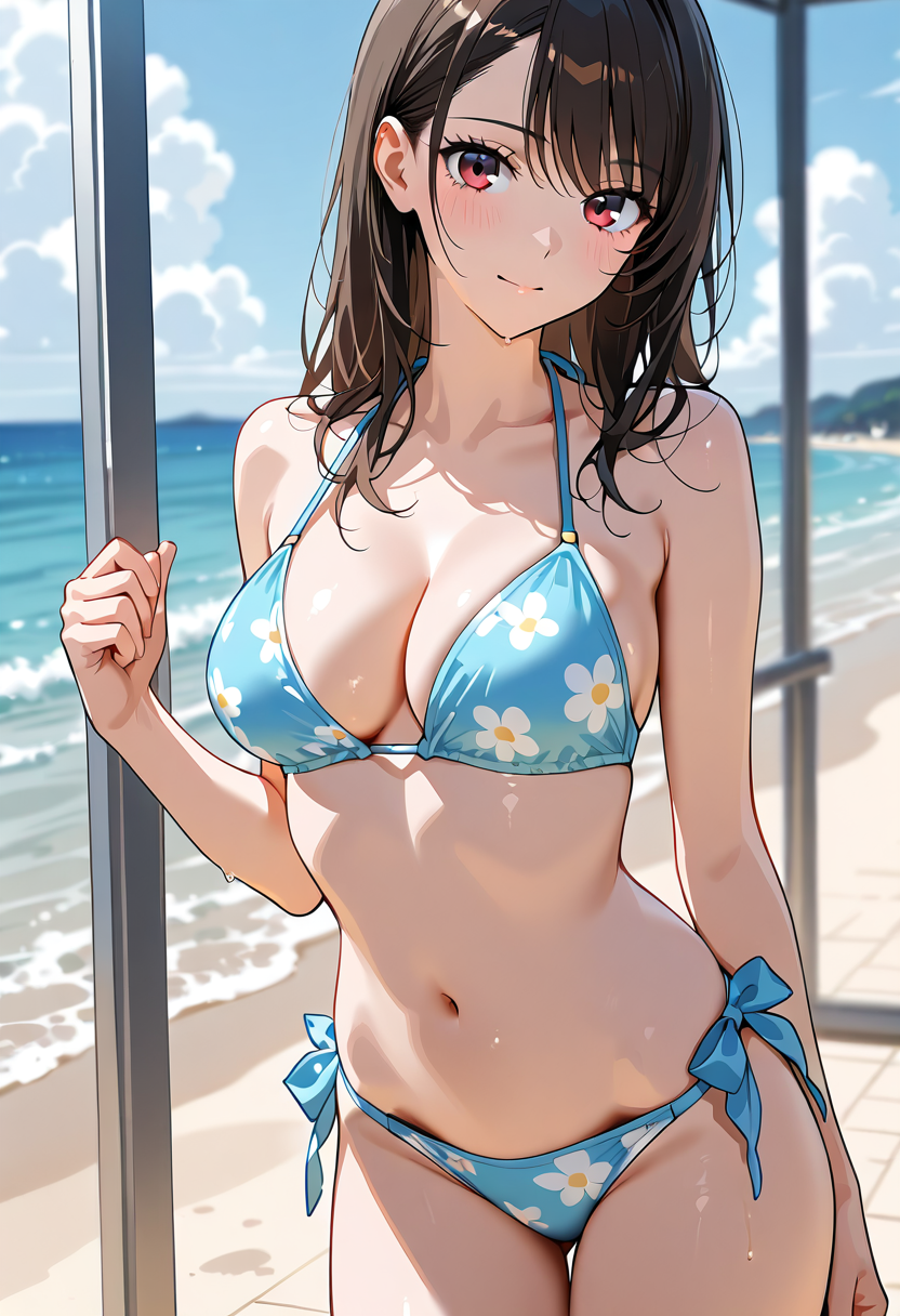 海辺のポートレート、花柄ビキニの美少女 #水着 #ビキニ #美少女
