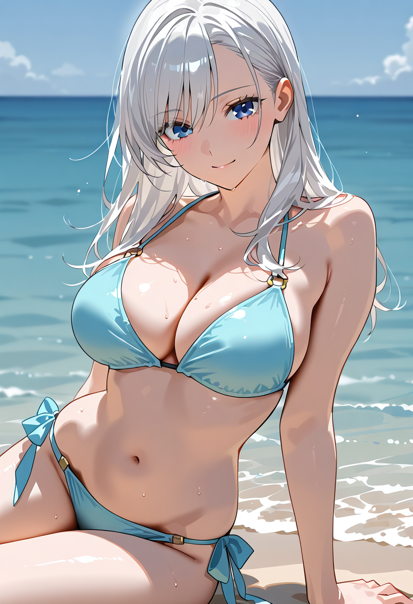 銀髪美女の夏のビーチポートレート #美少女 #アニメ #水着