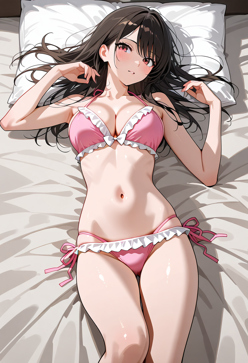 白いシーツの上でリラックスする黒髪美女 #美少女 #肌白 #モデル