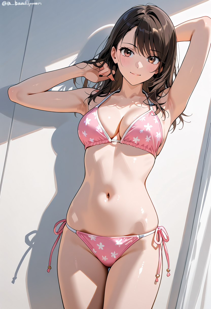 ピンク花柄ビキニの夏のポートレート #美少女 #水着 #ビキニ