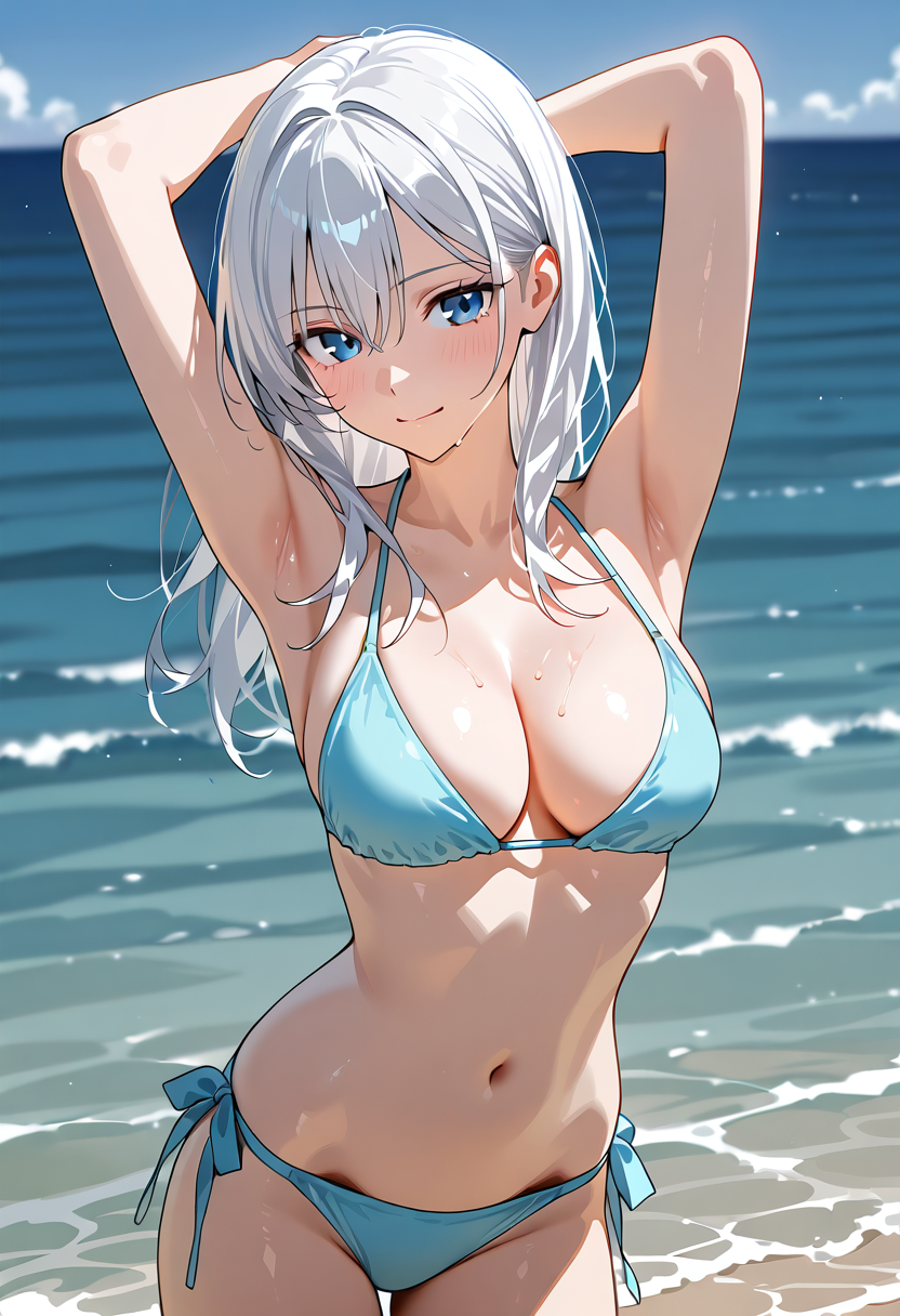 白髪美少女の夏ビーチポートレート #美少女 #アニメ #水着