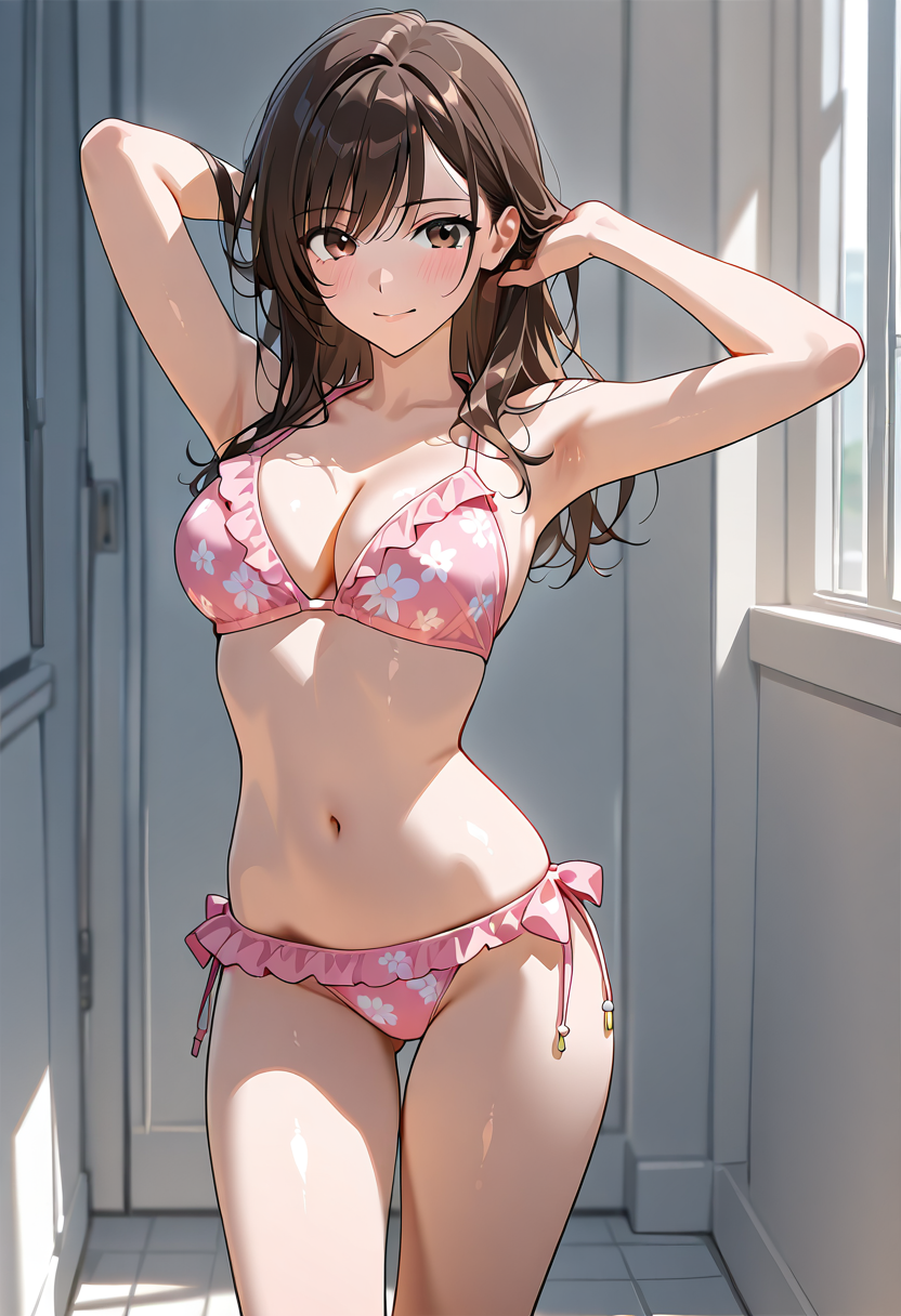 ピンク花柄ランジェリーの室内ポートレート #美少女 #グラマー #セクシー