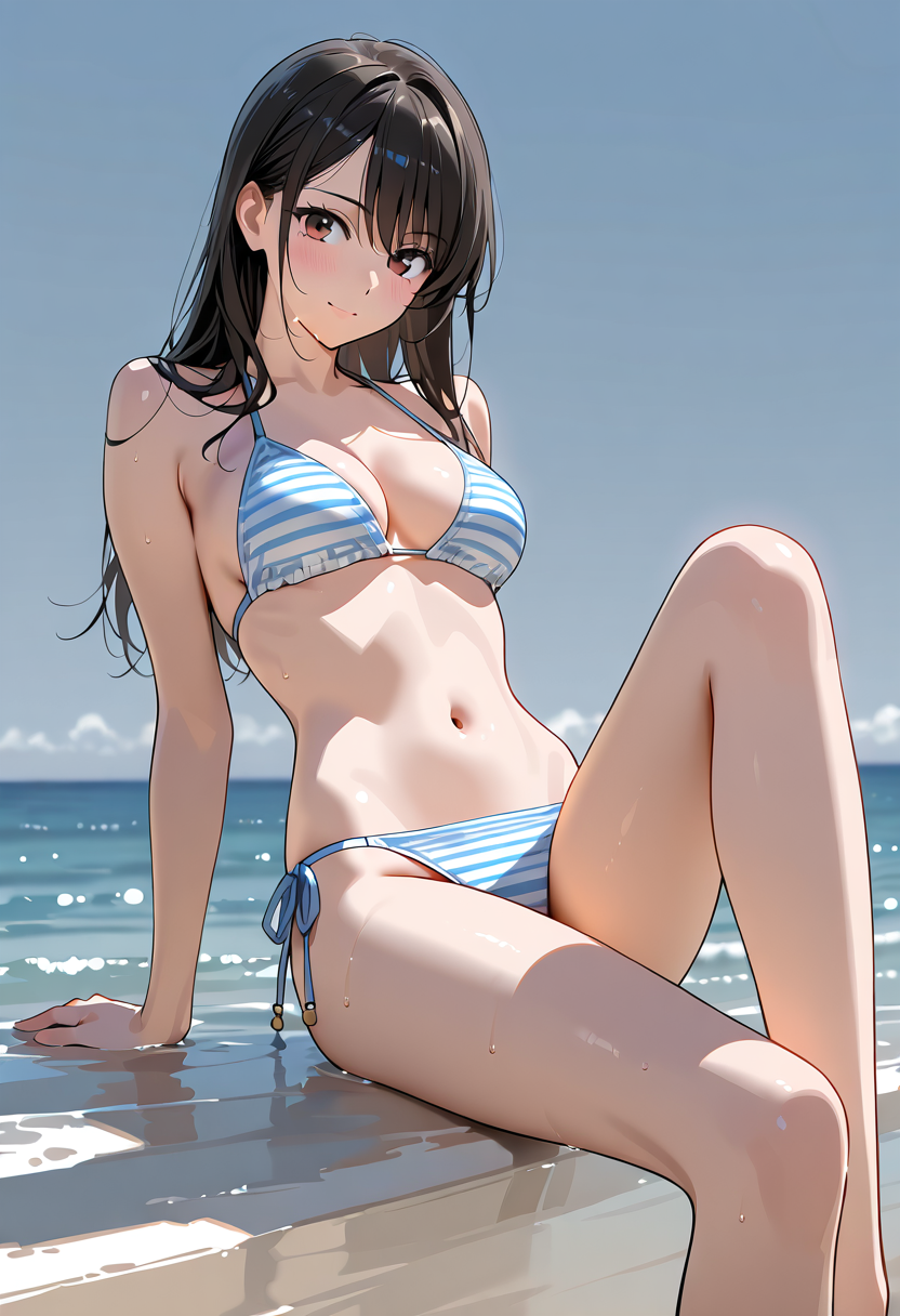 海辺の青縞水着ポートレート #美少女 #水着 #ビキニ