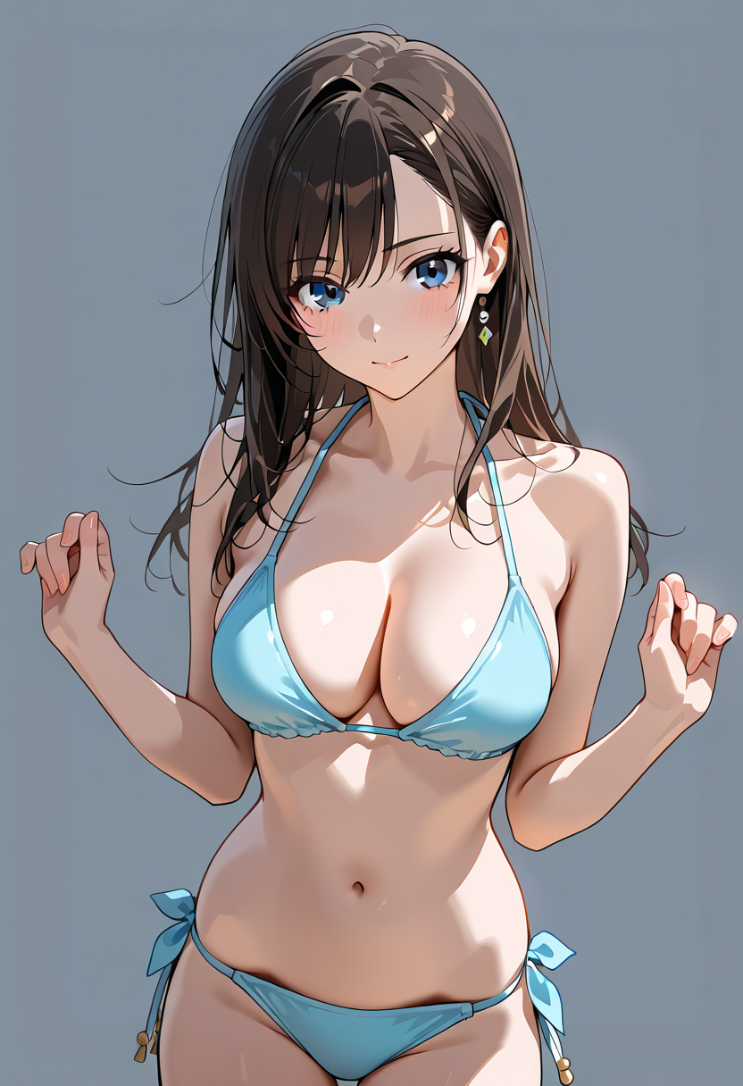 青い水着姿のアニメ調美少女ポートレート #美少女 #アニメ調 #水着