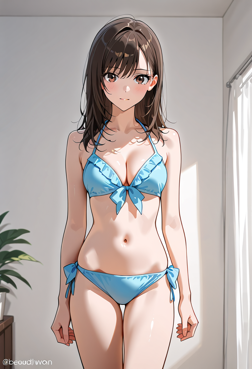 青いリボン水着のアニメ調ポートレート #美少女 #セクシー #グラビア