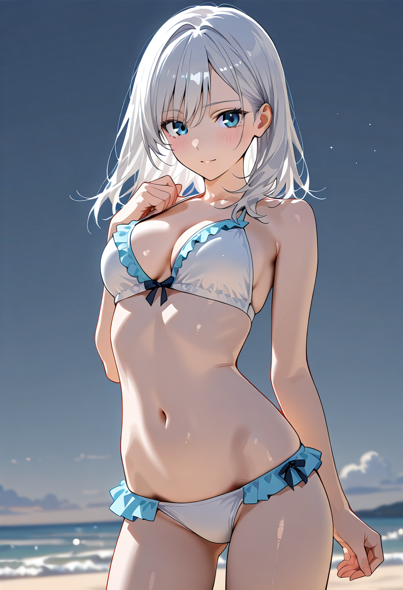 銀髪美少女のビーチポートレート #美少女 #アニメ #水着