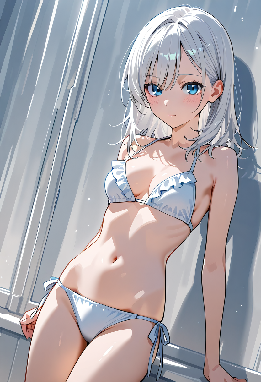 青いビキニの白髪美少女ポートレート #美少女 #アニメ調 #かわいい