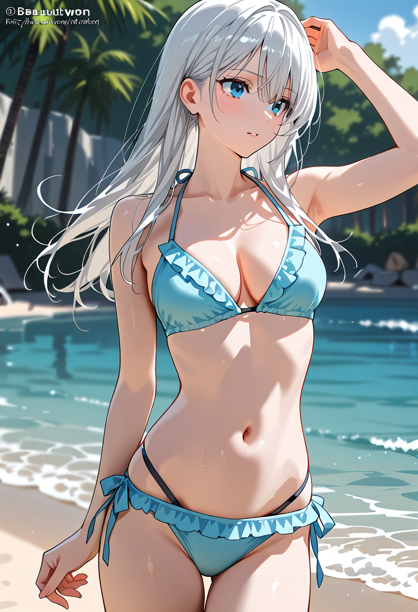 白髪美少女の夏ビーチポートレート #水着 #ビキニ #屋外