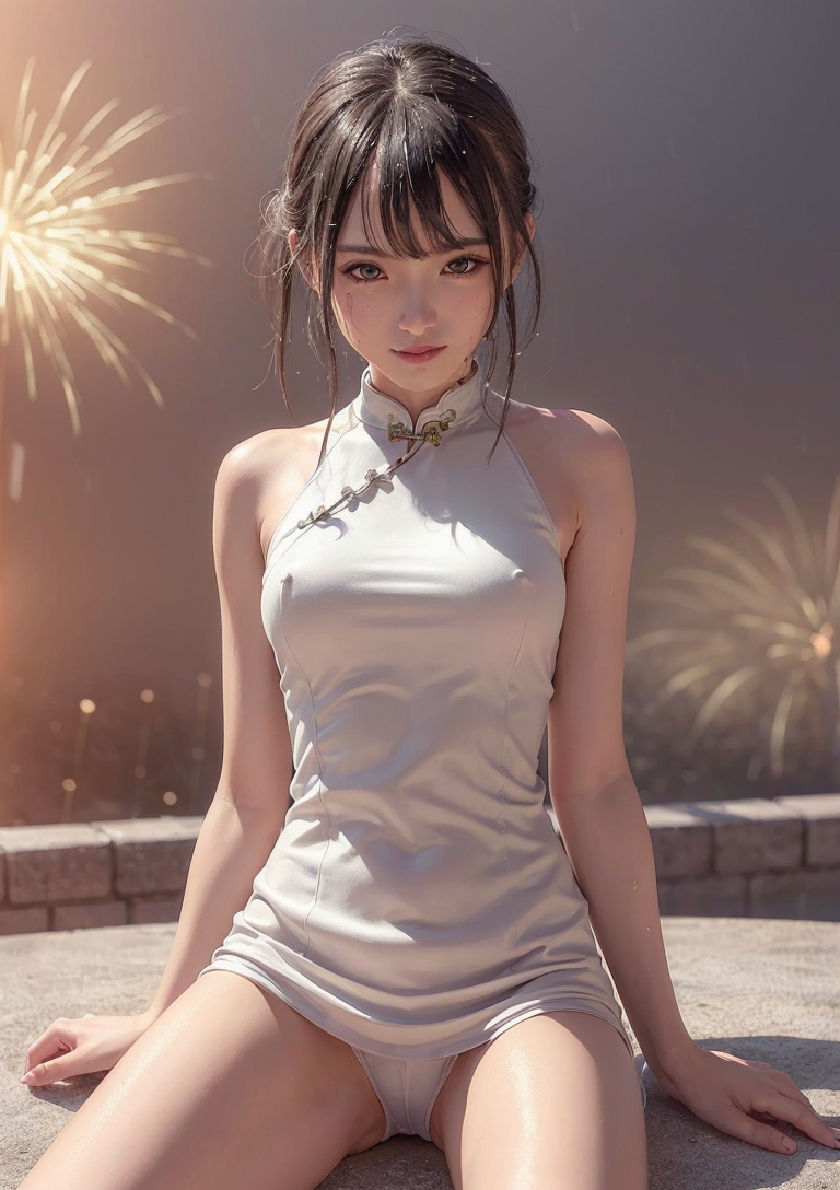 白いチャイナドレスと夜景の優雅な一瞬 #美少女 #チャイナドレス #夜景
