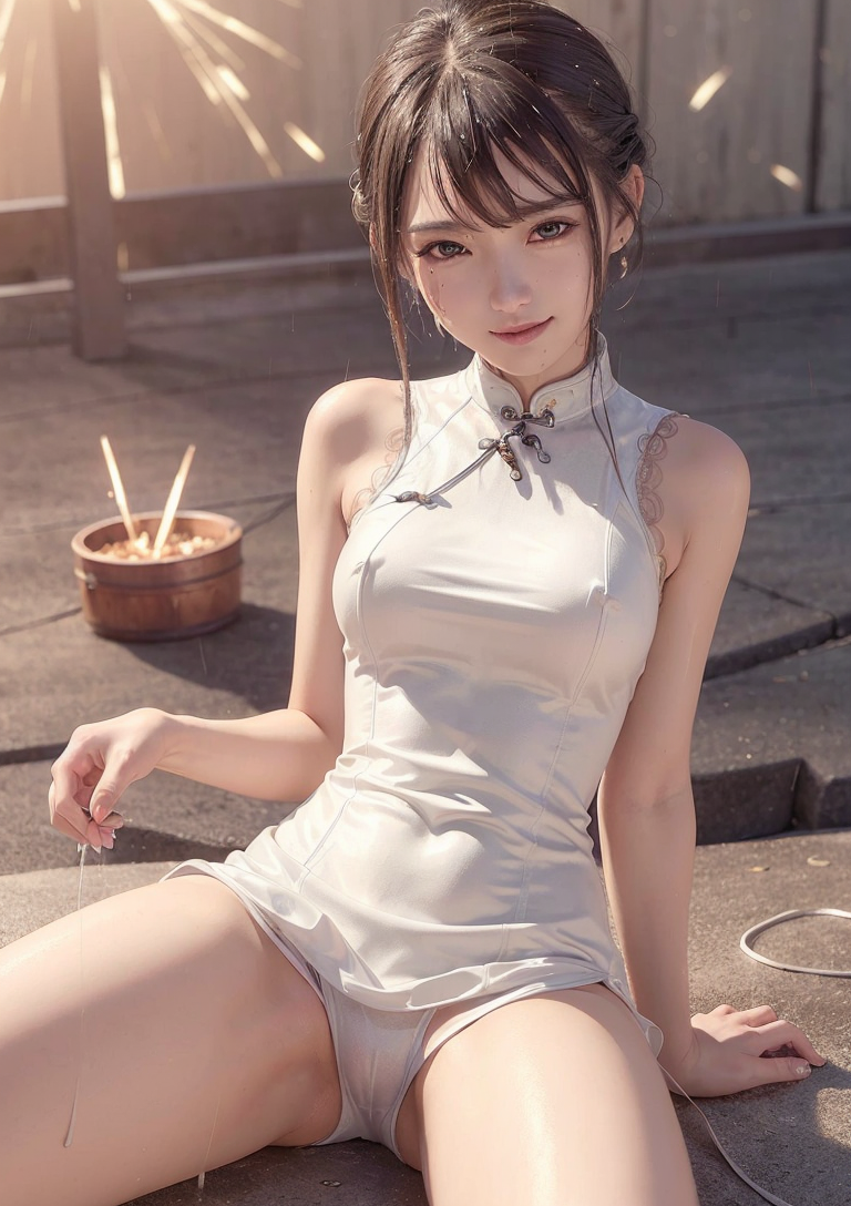 白いチャイナドレスの清楚な佇まい #美少女 #チャイナドレス #屋外