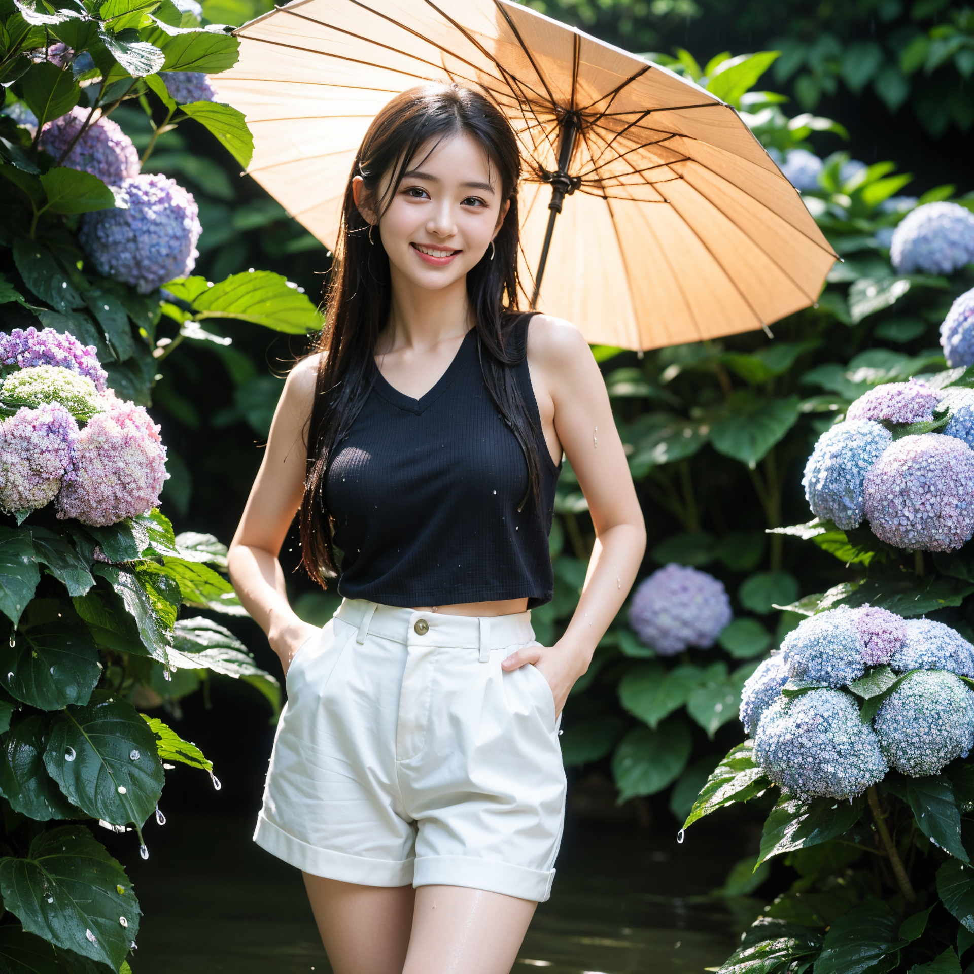 紫陽花と日傘の初夏ポートレート #美少女 #清楚 #屋外