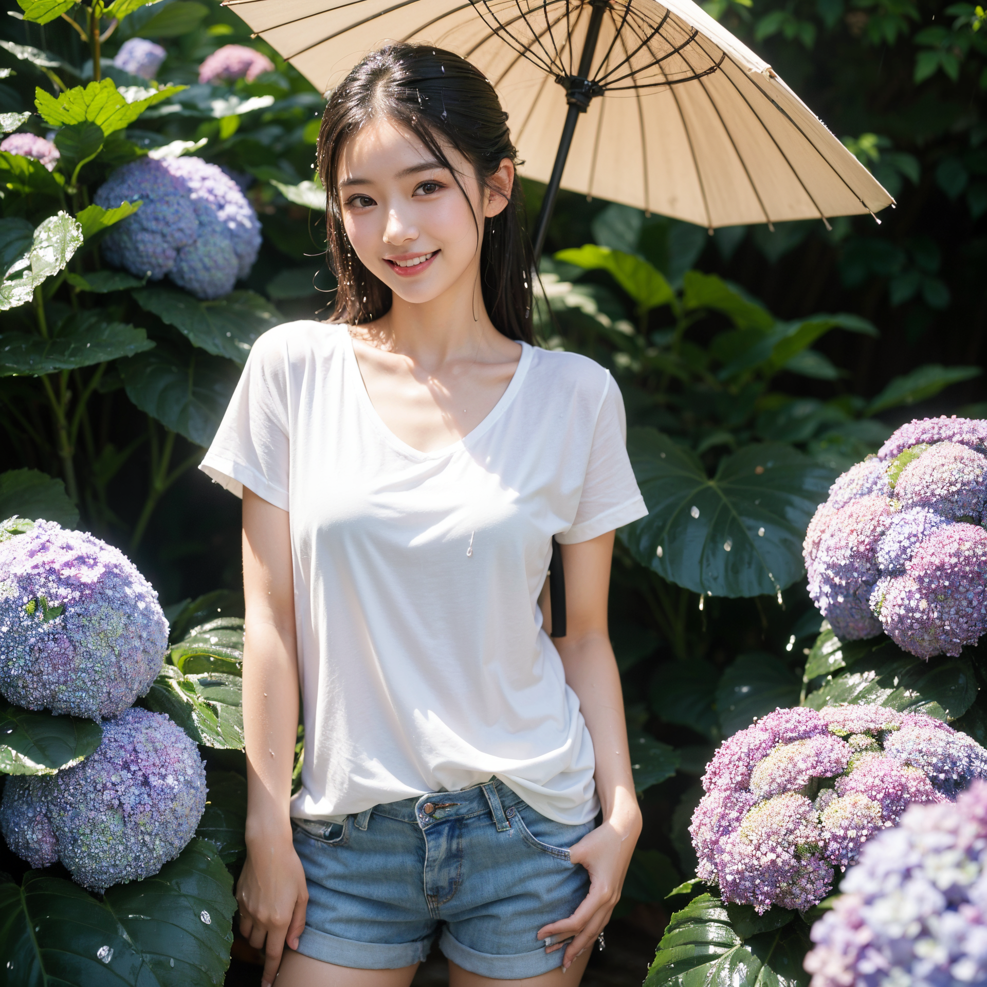 紫陽花に囲まれた爽やかな夏のポートレート #美少女 #清楚 #笑顔