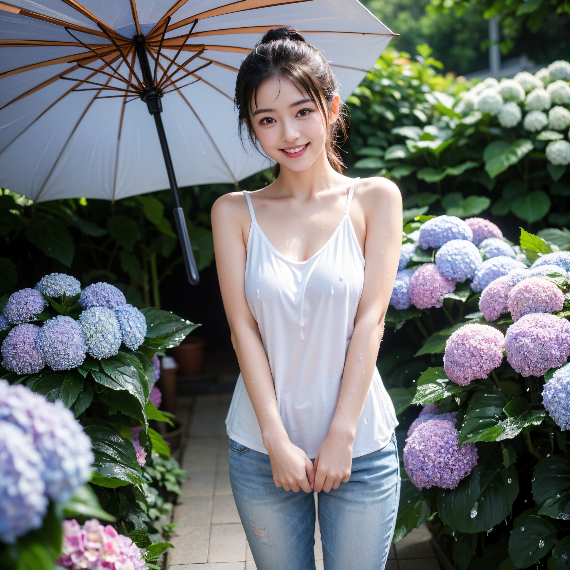 紫陽花に囲まれた清楚な笑顔のポートレート #美少女 #清楚 #笑顔