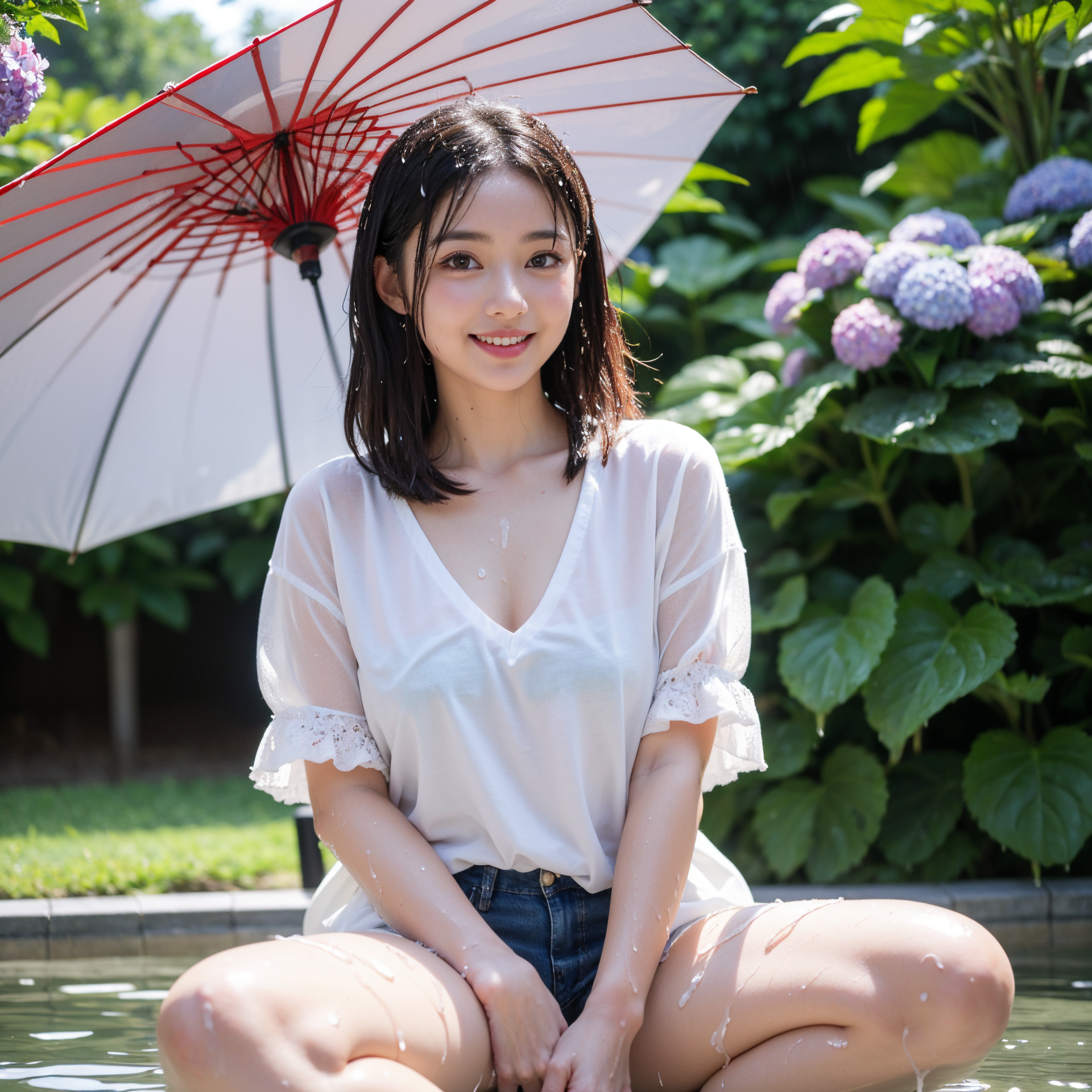 初夏の庭園で赤い傘を差す清楚な美少女ポートレート #美少女 #清楚 #屋外