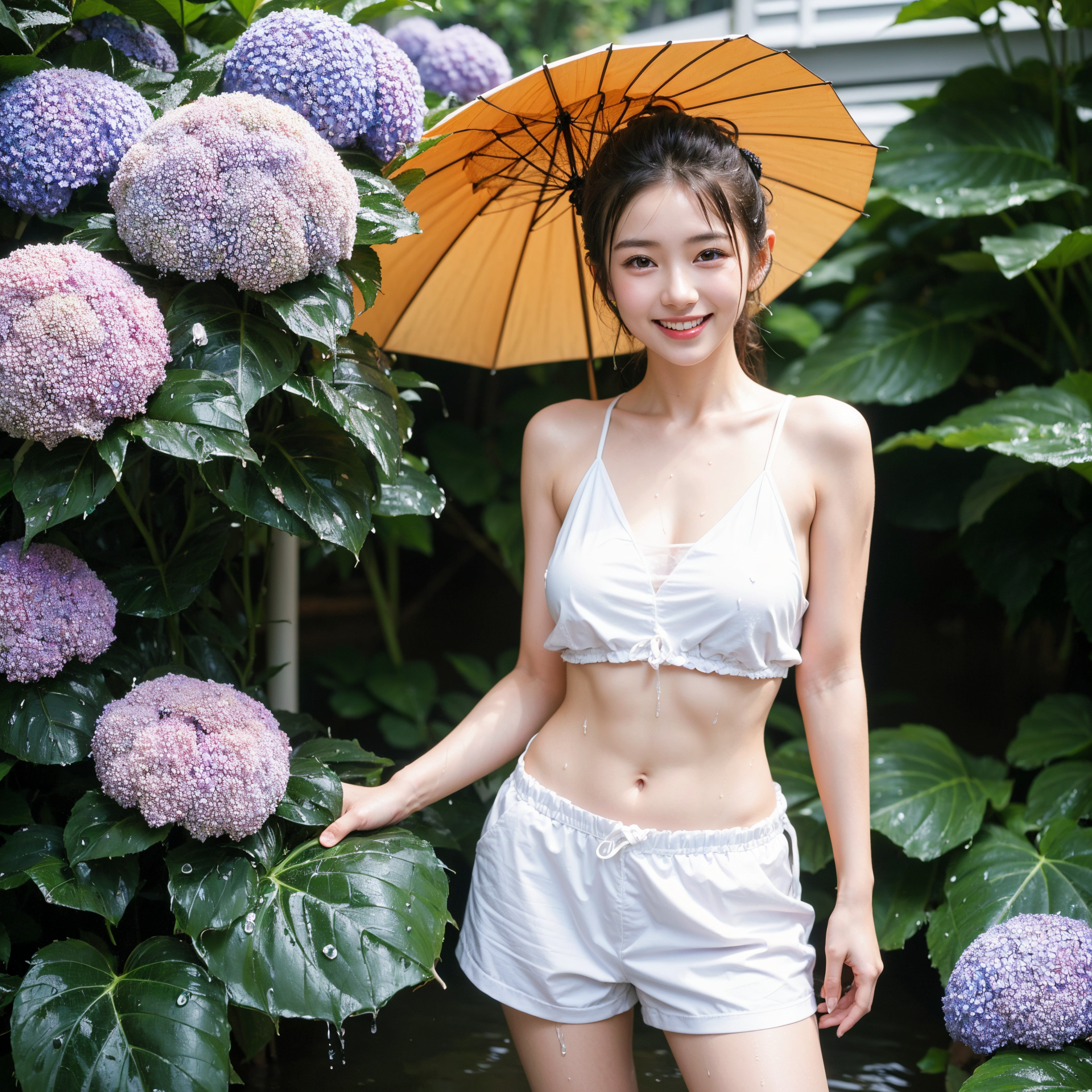 紫陽花と黄傘の夏ポートレート #美少女 #清楚 #屋外