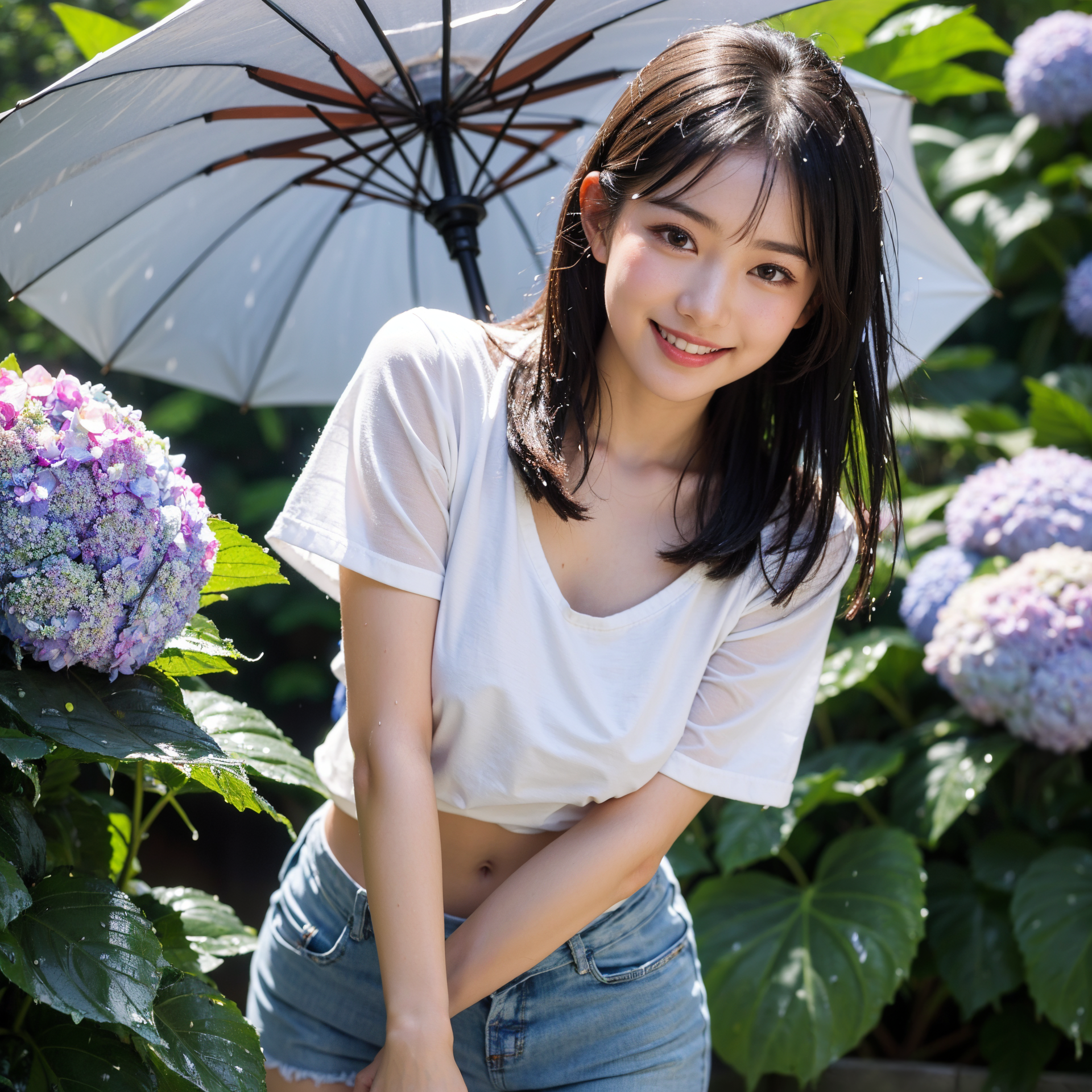 紫陽花と傘、雨の日の清楚な笑顔 #美少女 #清楚 #笑顔