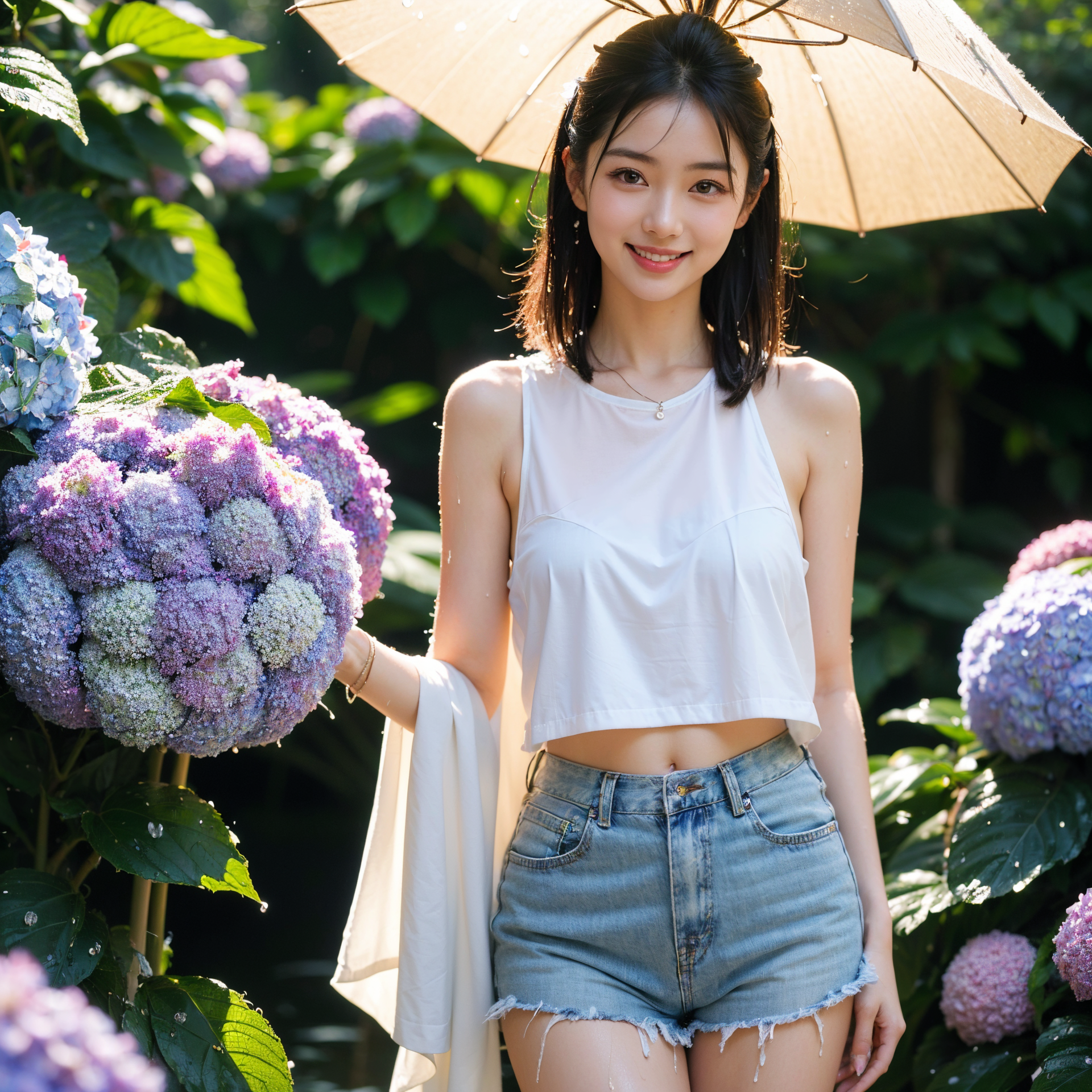 紫陽花に囲まれた初夏の笑顔ポートレート #美少女 #紫陽花 #初夏