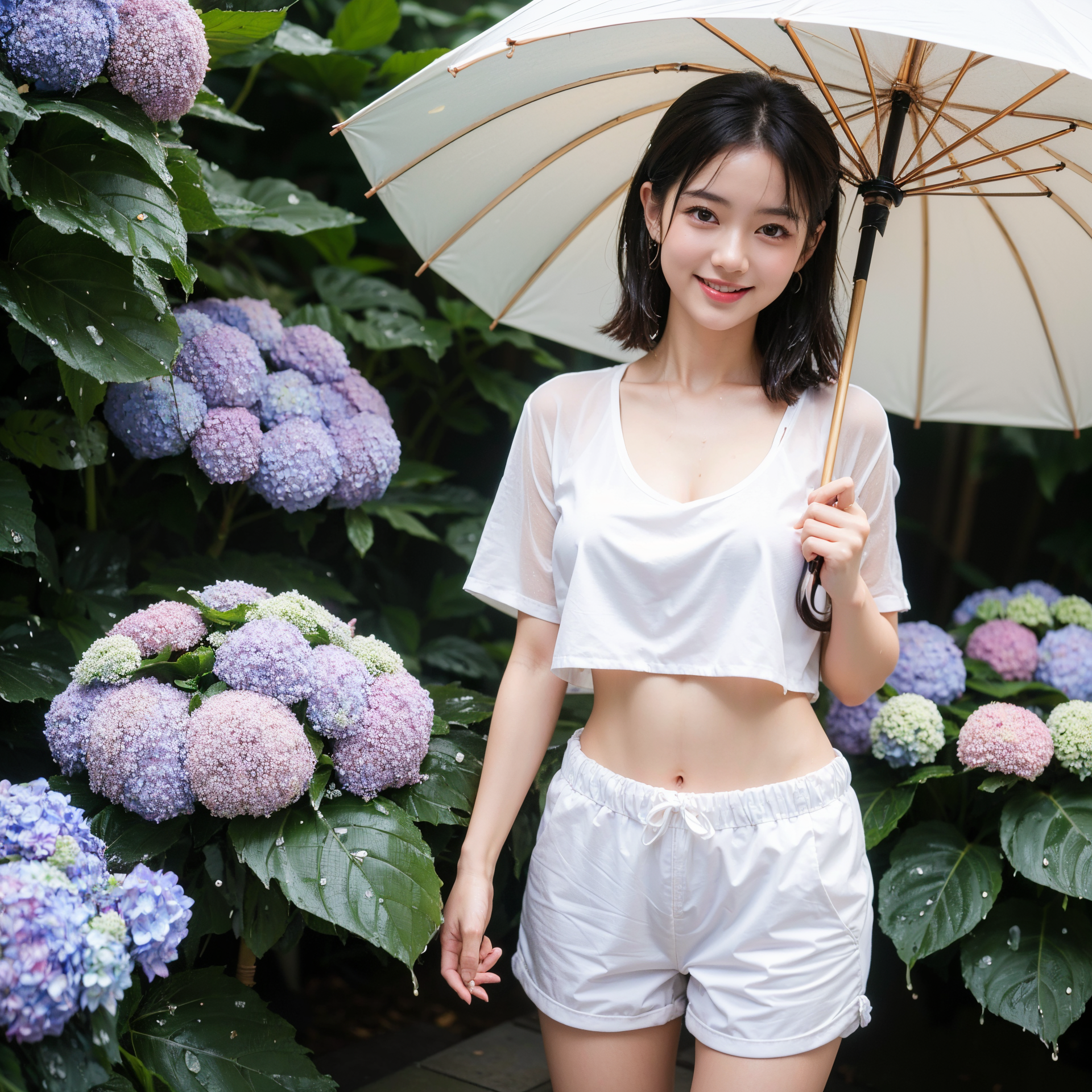 紫陽花の庭で笑顔の清楚ポートレート #美少女 #清楚 #屋外