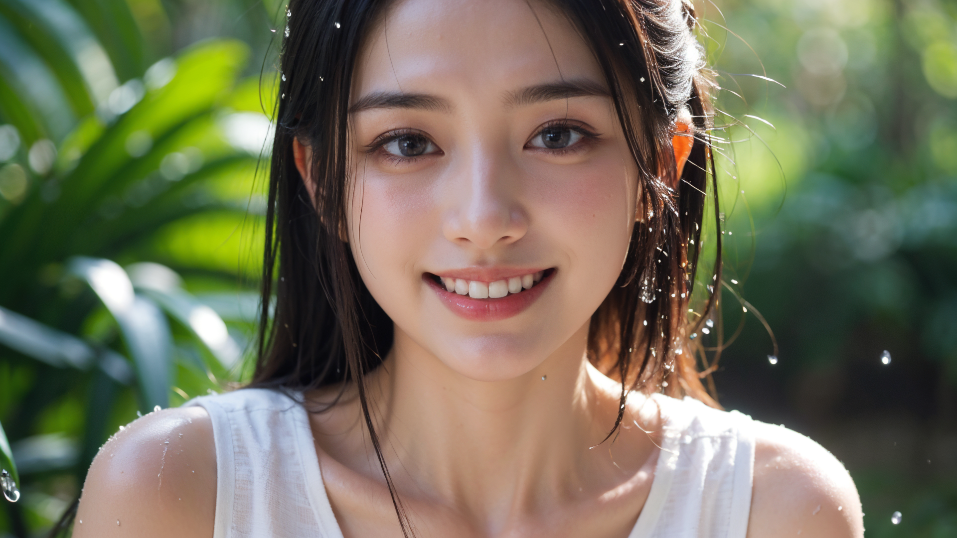 緑に包まれた爽やかな笑顔のポートレート #美少女 #笑顔 #清楚