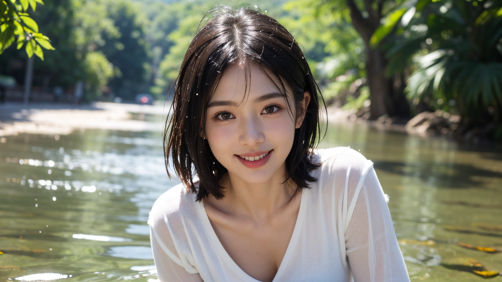 清流のほとりの黒髪美少女ポートレート #美少女 #清楚 #笑顔