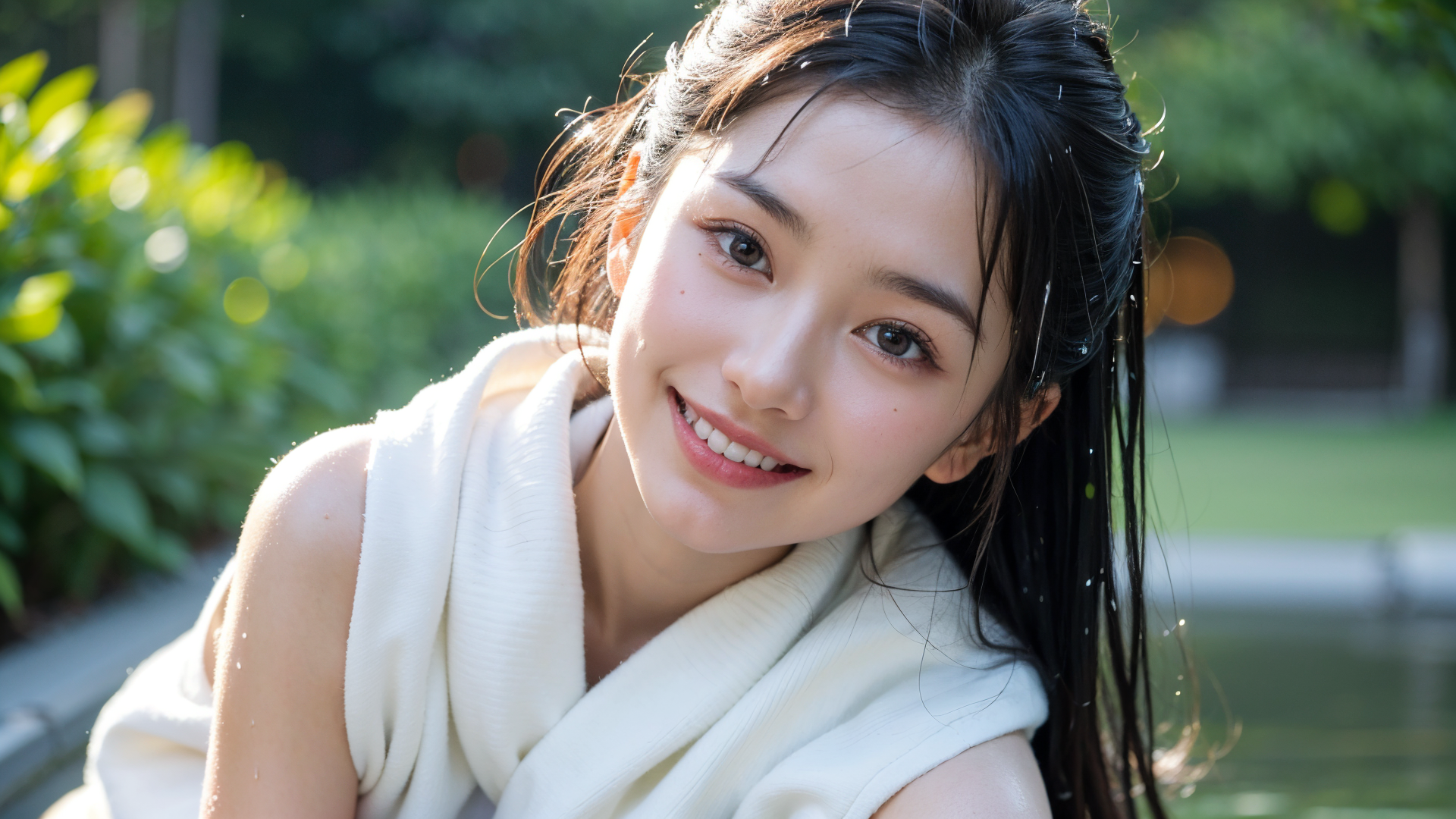 初夏の庭園で振り返る清楚な笑顔 #美少女 #笑顔 #屋外