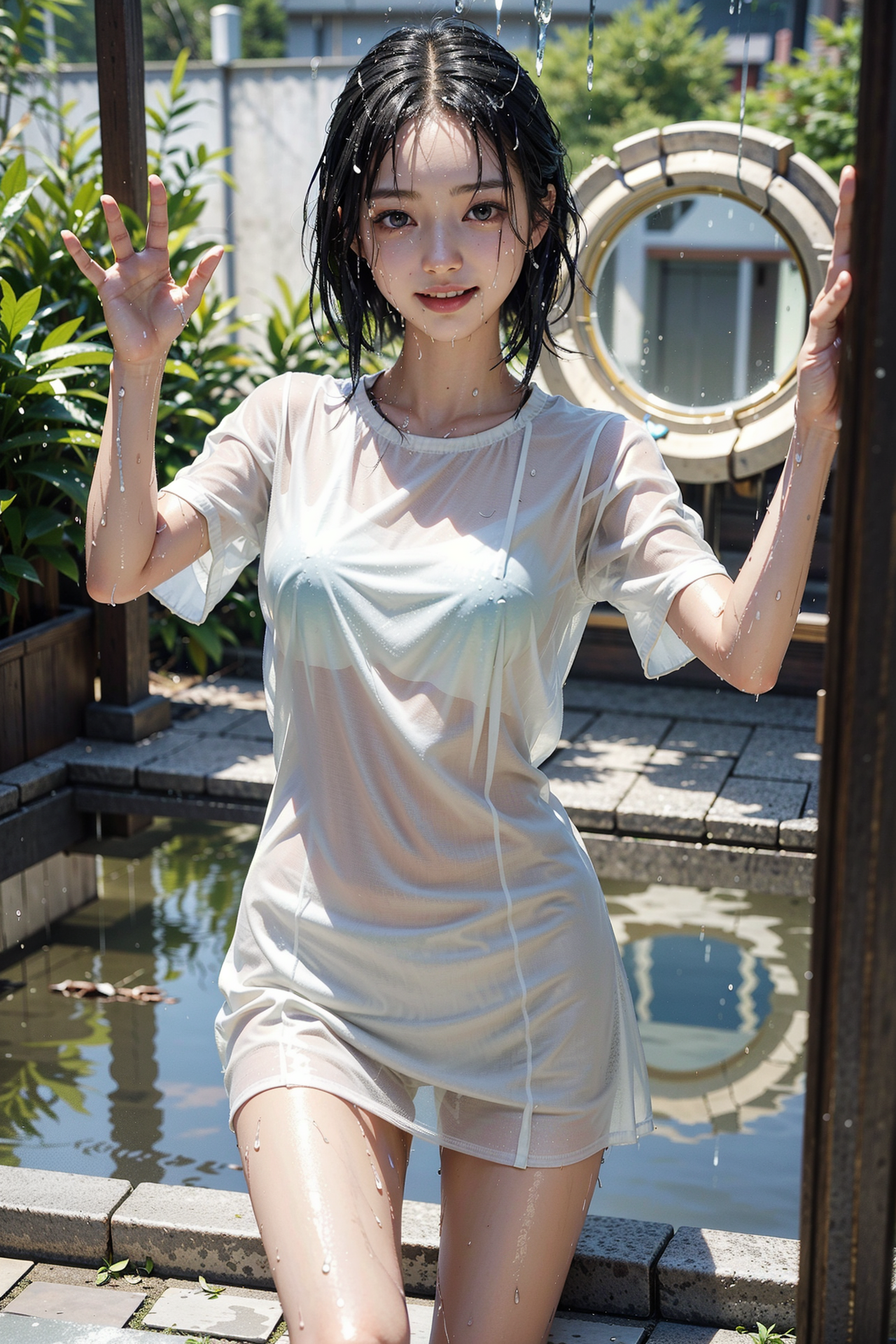 白シャツの少女、水辺の夏日ポートレート #美少女 #笑顔 #白シャツ