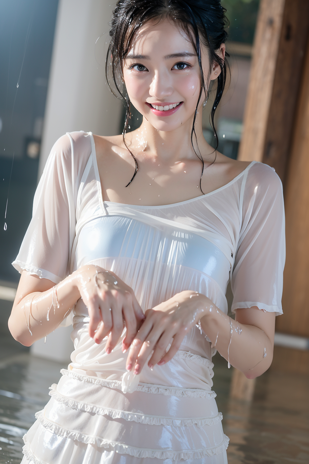 雨の中の白いドレス、清楚な笑顔のポートレート #美少女 #ウェディング #笑顔
