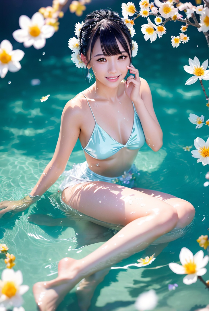 水中の花園に浮かぶ夏の笑顔 #美少女 #水着 #笑顔