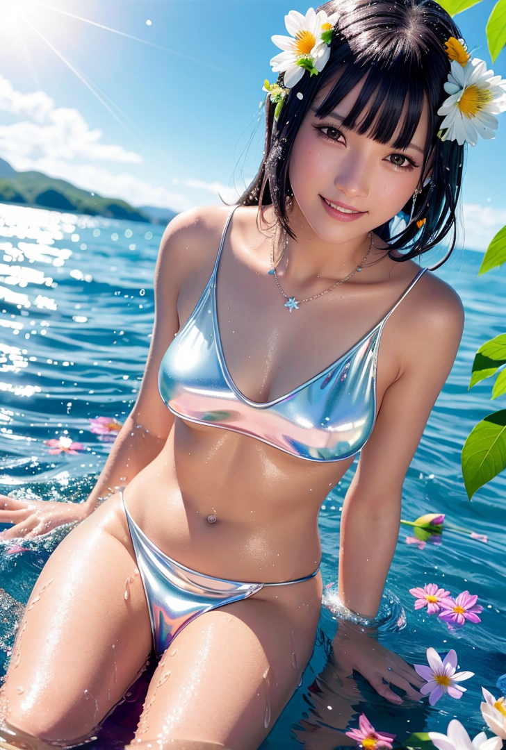 花飾りと海の夏ポートレート #美少女 #水着 #笑顔
