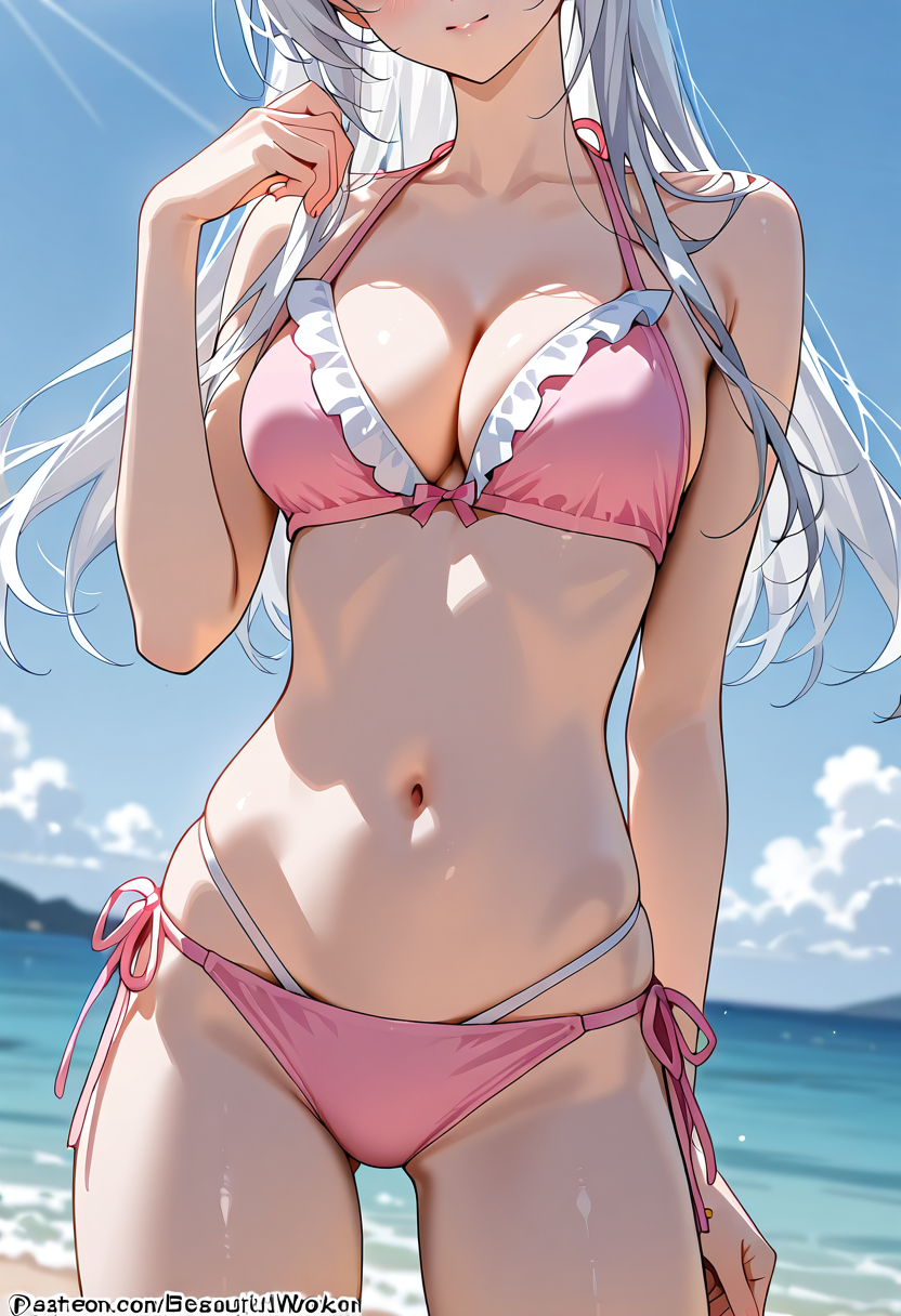 夏のビーチポートレート、ピンク色の水着姿 #水着 #美少女 #ビキニ
