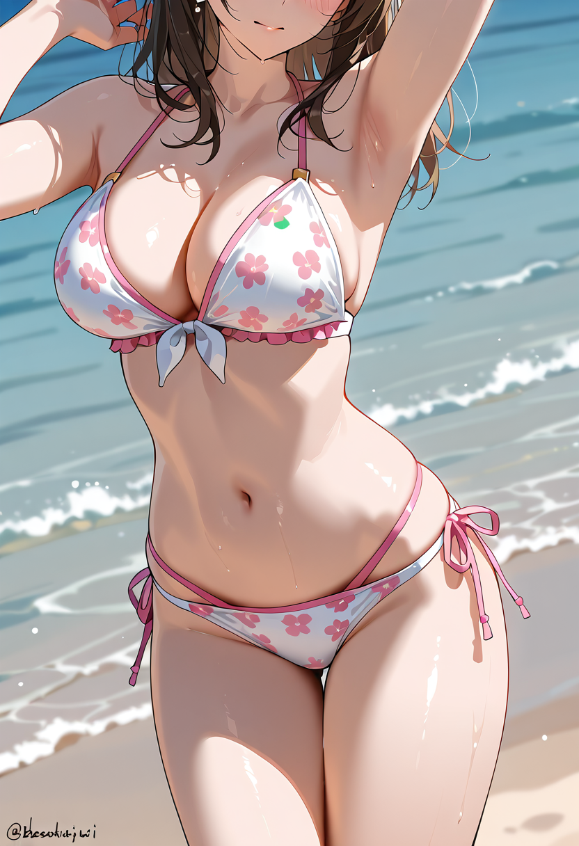 花柄ビキニの夏の浜辺ポートレート #水着 #美少女 #かわいい
