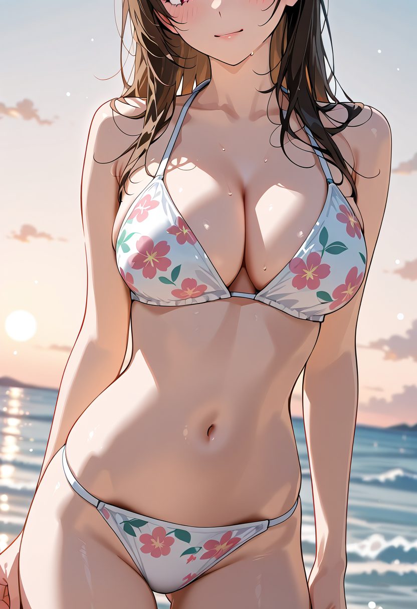 花柄ビキニの浜辺ポートレート #水着 #美少女 #屋外