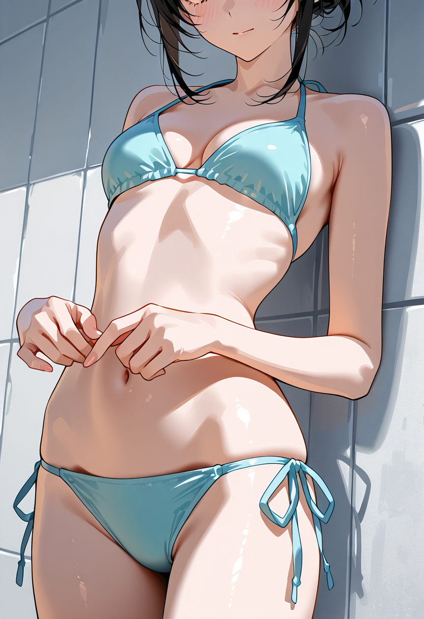水色の水着姿、柔らかな光が映える夏の美少女 #水着 #美少女 #かわいい