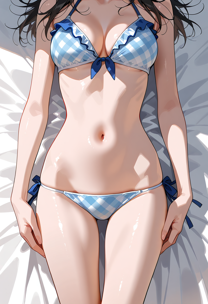青いチェック柄ビキニの夏の美少女 #水着 #ビキニ #美少女