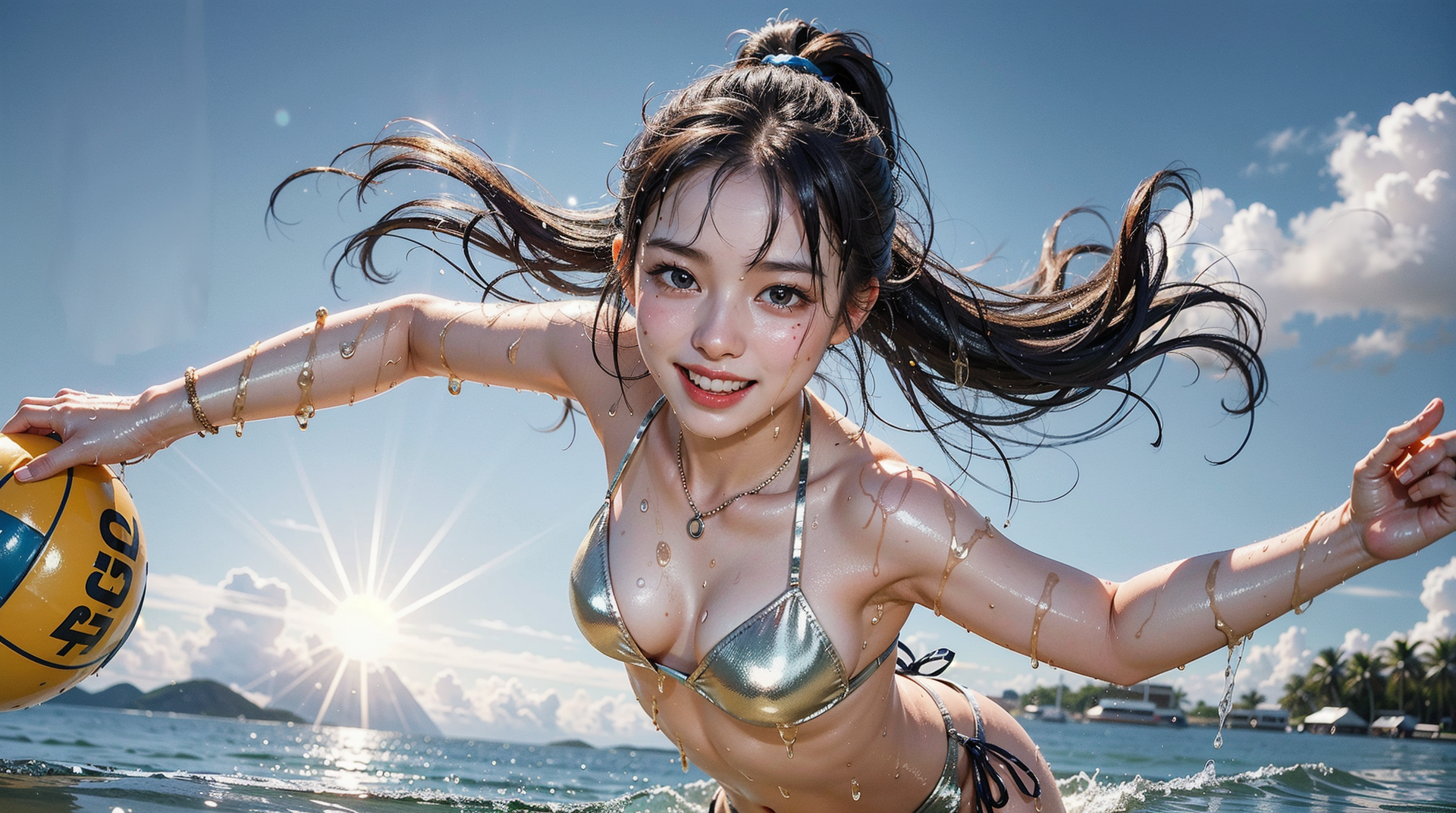 夏の海で笑顔が輝く黒髪美少女 #美少女 #水着 #海