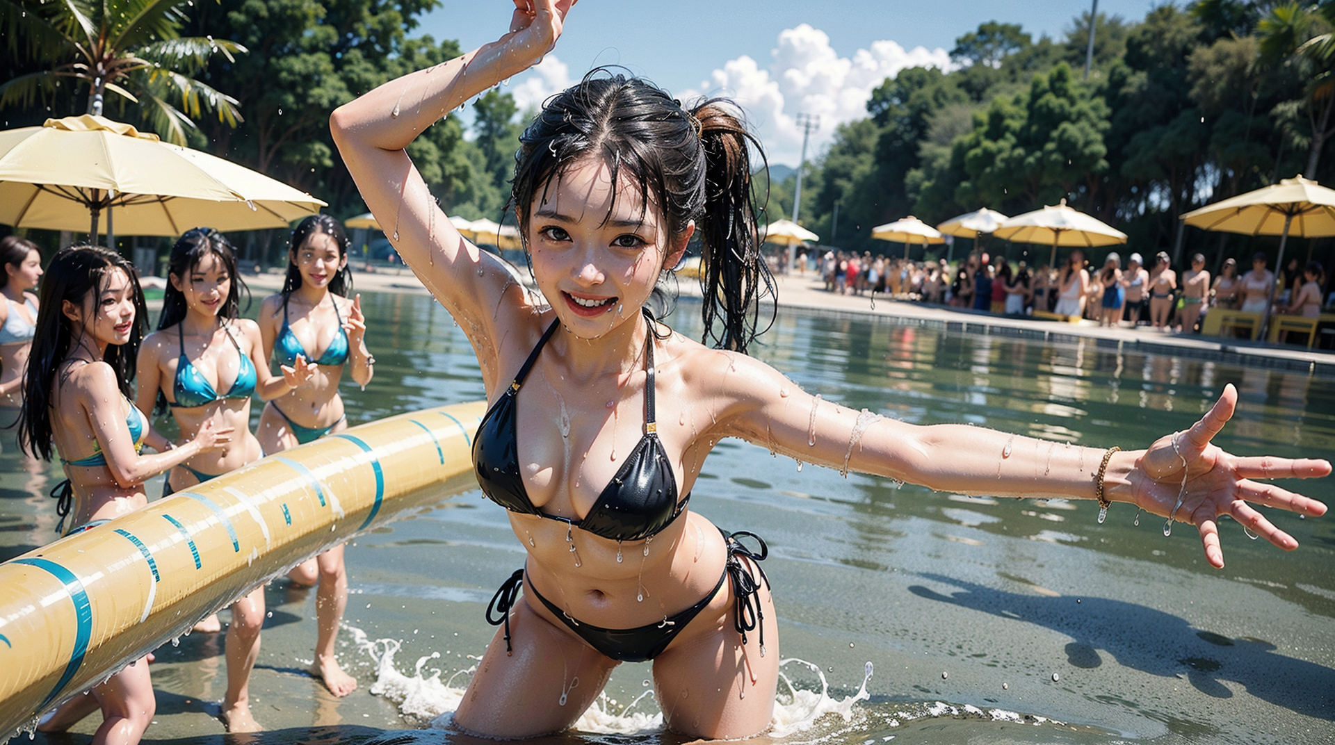 夏の水辺で輝く笑顔のポートレート #美少女 #水着 #笑顔