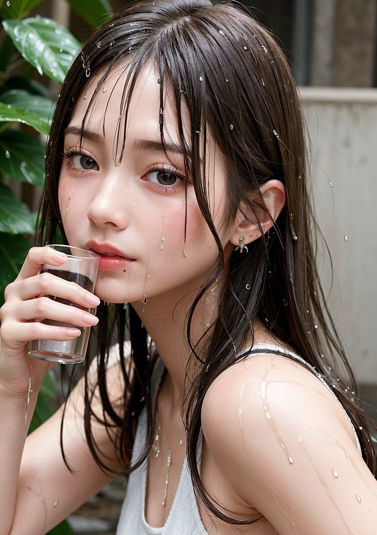 雨に濡れた長髪の少女、清楚な横顔ポートレート #美少女 #清楚 #屋外