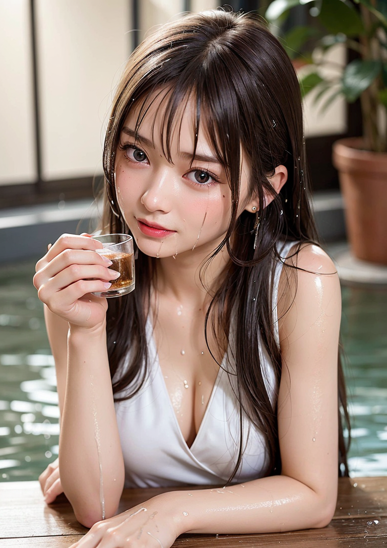 温泉でくつろぐ黒髪美少女のポートレート #美少女 #温泉 #黒髪