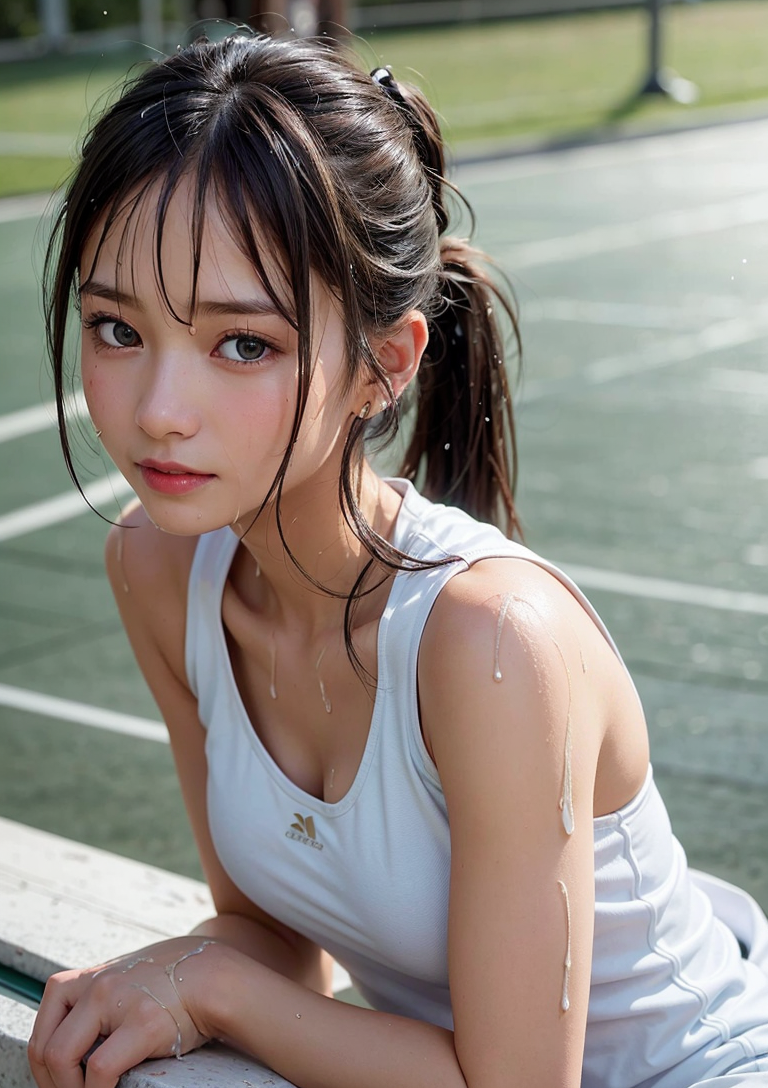 テニスコート脇で振り返る少女 #美少女 #スポーツ #屋外