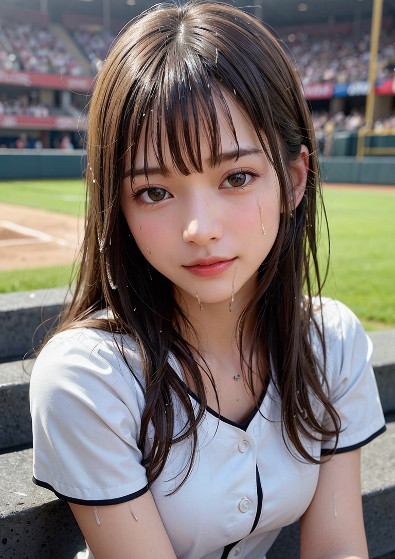 野球場での清楚ポートレート、黒髪美少女 #美少女 #清楚 #野球