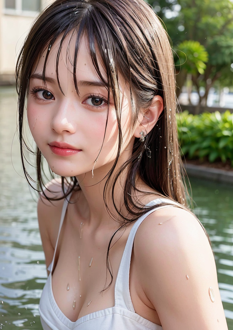 水辺での横顔ポートレート、柔らかな表情と湿った髪 #美少女 #屋外 #長髪
