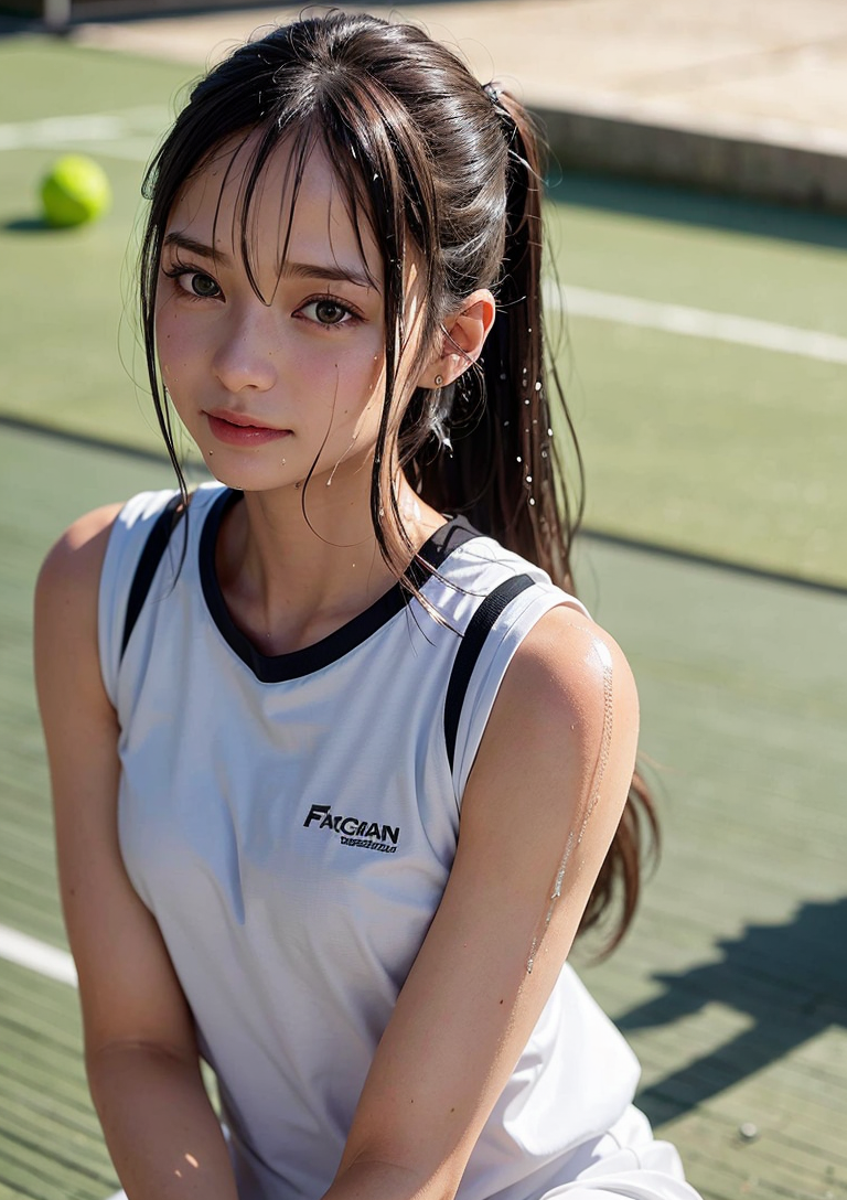 テニスコートの清潔感あふれる美少女ポートレート #美少女 #テニス #白衣装