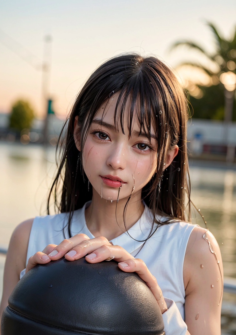 夕暮れの港で思慮深い表情の少女 #美少女 #夏 #夕暮れ