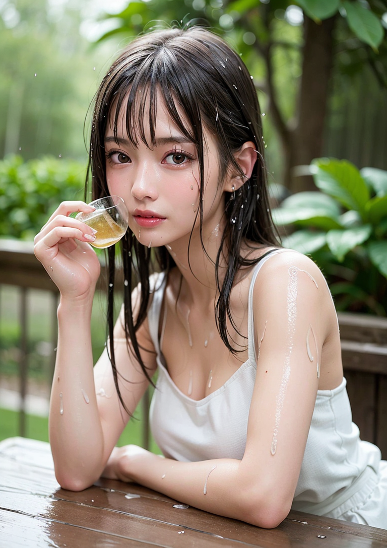 雨上がりの庭園で佇む清楚な少女 #美少女 #清楚 #庭園