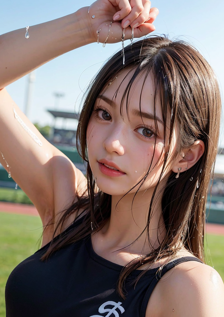 水しぶきが輝く爽やかなポートレート #美少女 #屋外 #スポーツウェア