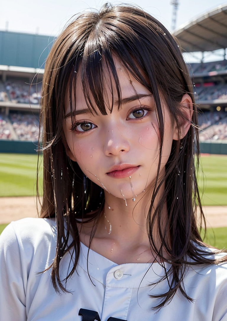 球場で微笑む黒髪の少女ポートレート #美少女 #清楚 #屋外