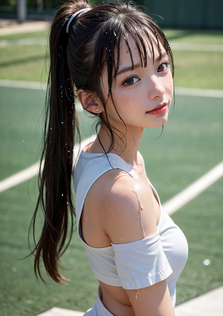 テニスコートで振り返る清爽ポートレート #美少女 #清爽 #テニス