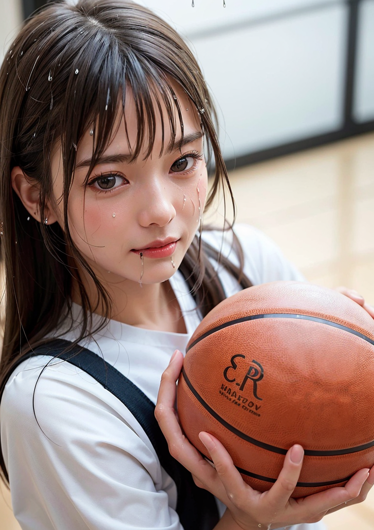 バスケットボールを抱く黒髪少女のポートレート #美少女 #バスケ #白ユニ