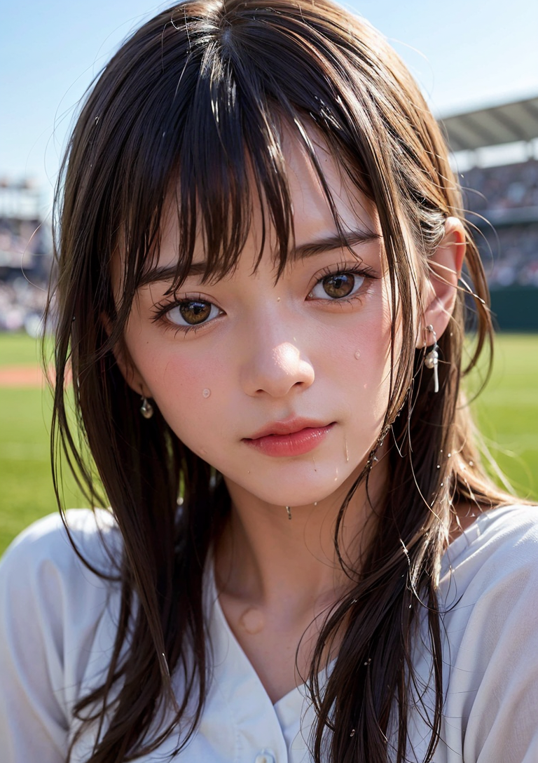 清楚な表情のポートレート、球場背景で透明感輝く #美少女 #清楚 #屋外